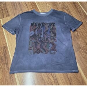 Playboy X Missguided Shirt Pinup Womens Large Gray Graphic Tee